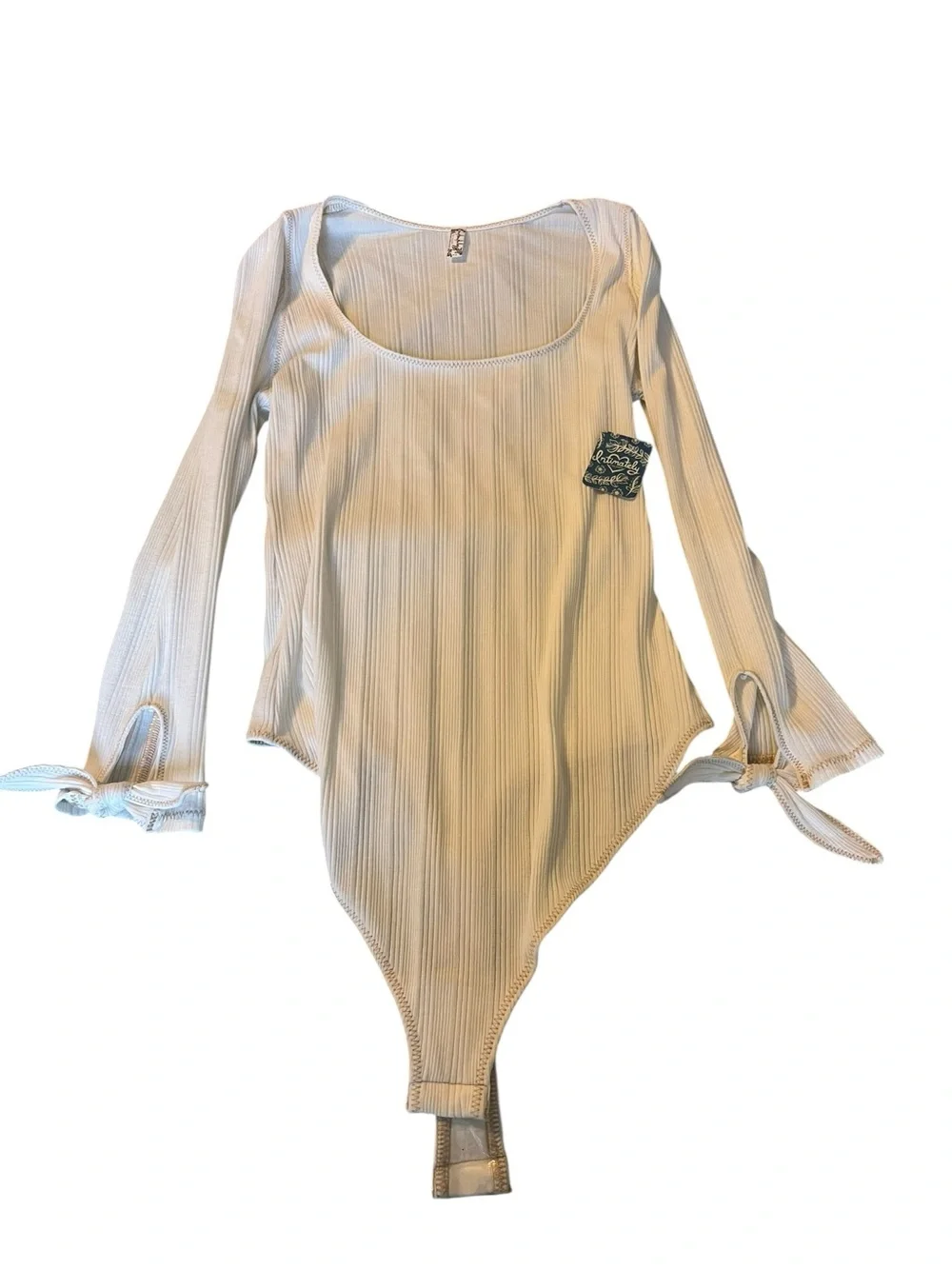 Free People Intimately FP Ribbed Tie Sleeve Bodysuit Ivory M NWT Boho Balletcore